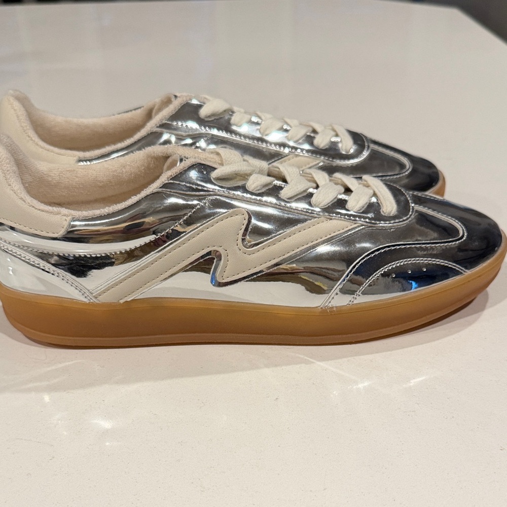 Madden Girl Silver Metallic Lace-Up Athletic Sneakers - Picture 5 of 8